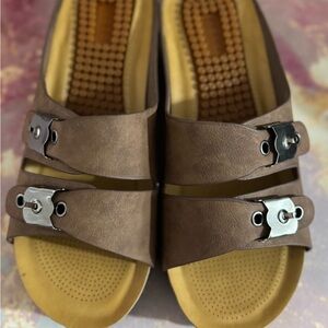 Elegant Brown Sandals with Silver Buckles